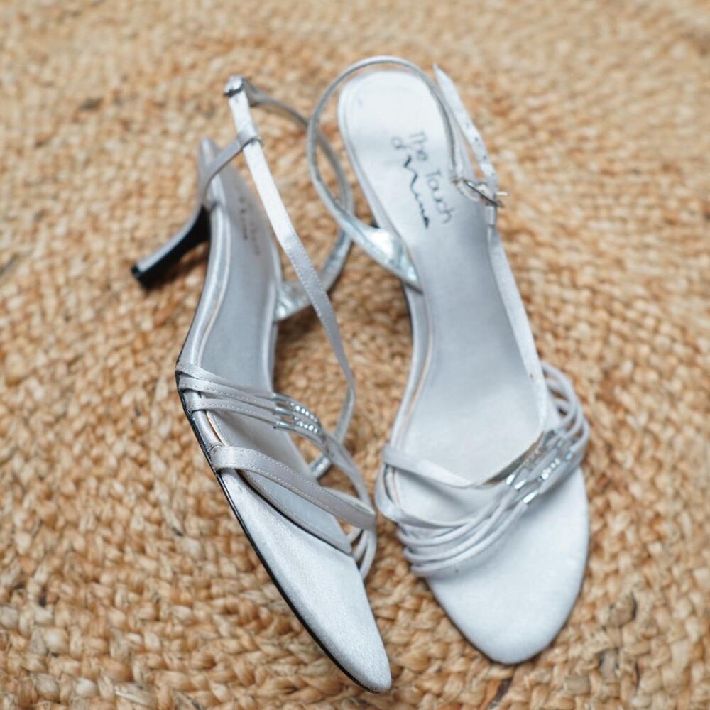 The Touch of Nina Silver Strappy Kitten Heels 11M